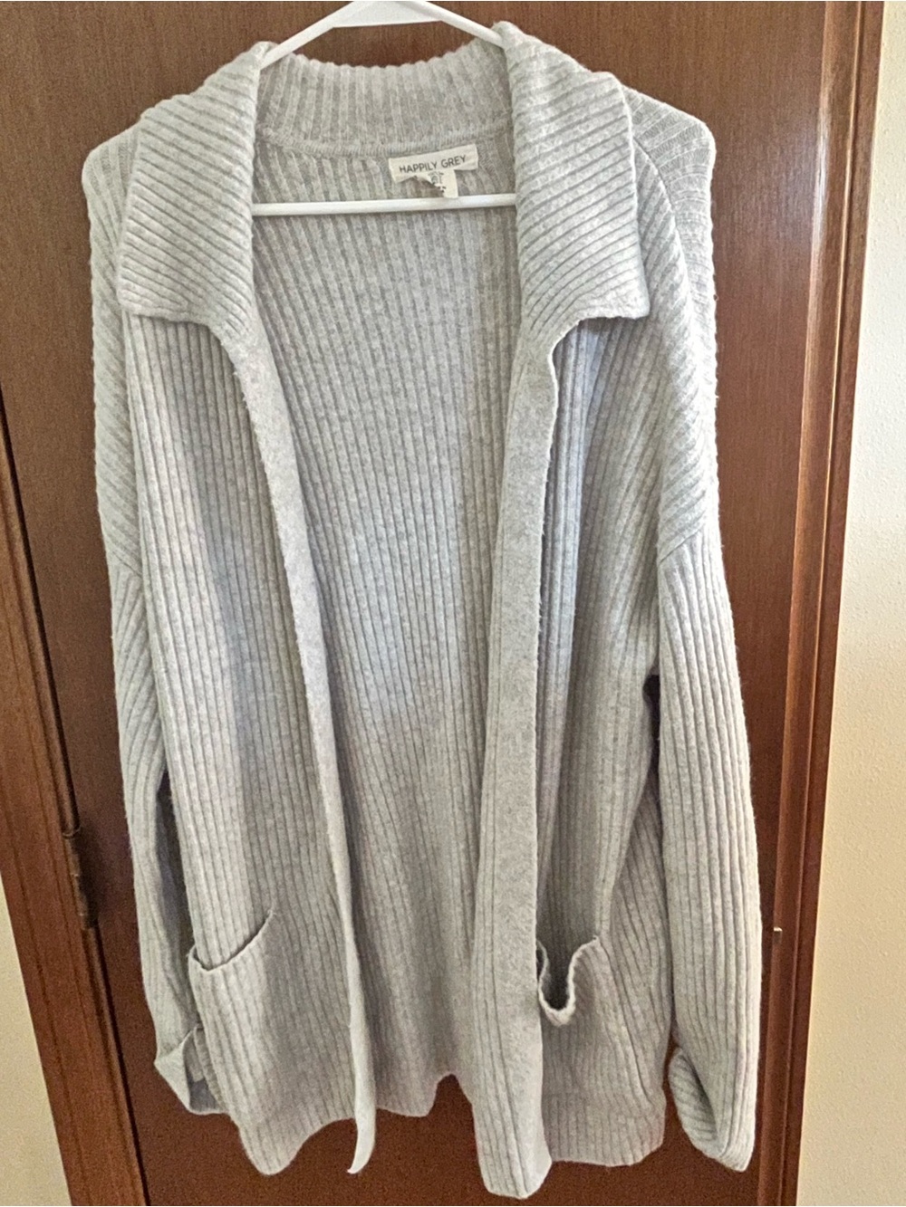 Light Gray Ribbed Open-Front Women's Sweater Cardigan